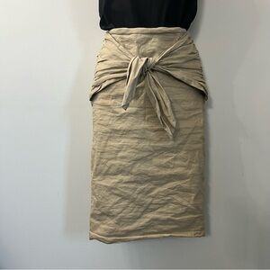 Nicole Miller Artelier Tan Khaki Tie Front Back Zipper Pencil Skirt Size 2